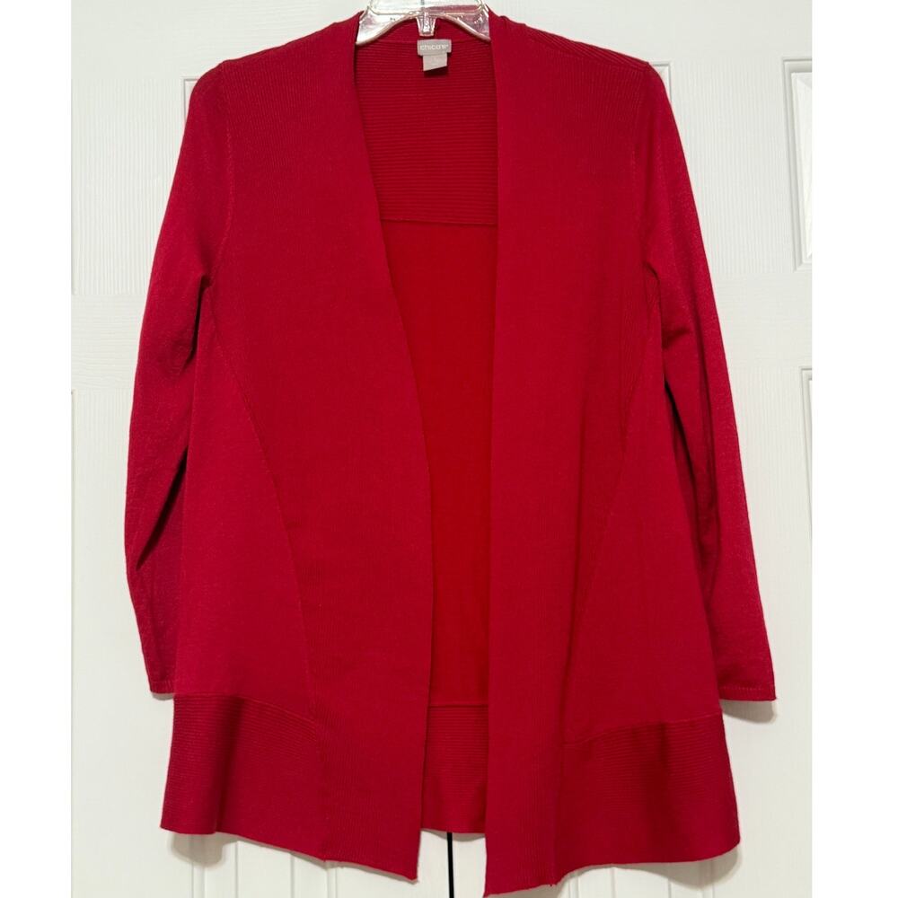 Chico's Red Open Front Knit Cardigan Sweater, Size 1